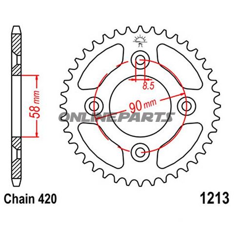 Rear Sprocket 37 Tooth 420 Blackinner Diameter 58 Bolt Spacing 90