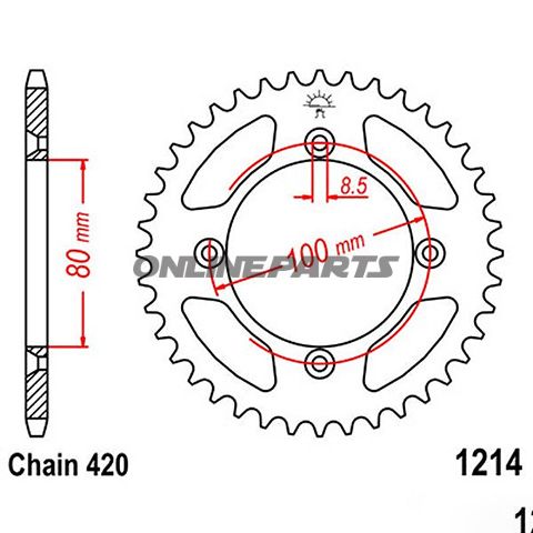 Rear Sprocket 47 Tooth Pitch 420 Blackinner Diameter 080 Bolt Spacing 100