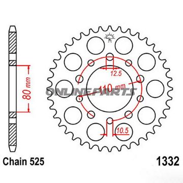 Rear Sprocket 47 Tooth 525 Silverinner Diameter 80 Bolt Spacing 110