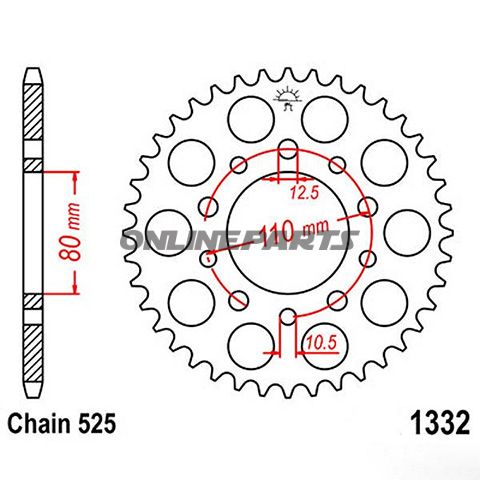 Rear Sprocket 47 Tooth 525 Silverinner Diameter 80 Bolt Spacing 110