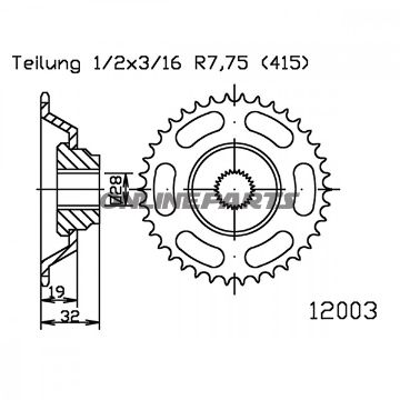 Rear Sprocket 43 Tooth 415 Blackinner Diameter 28