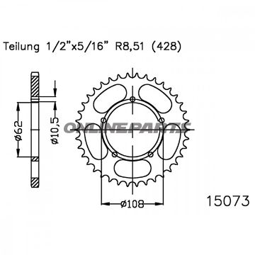 Rear Sprocket 50 Tooth 428 Blackinner Diameter 062 Bolt Spacing 108