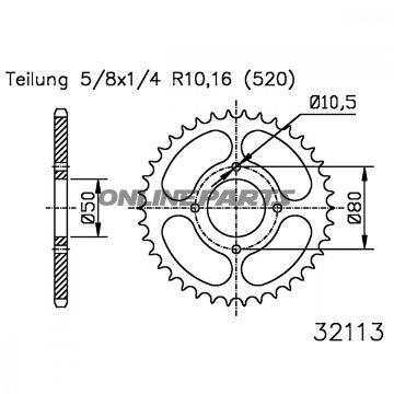 Rear Sprocket 34 Tooth Pitch 520 Blackinner Diameter 50 Bolt Spacing 80