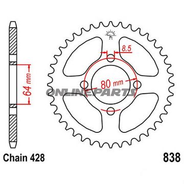 Rear Sprocket 36 Tooth 428 Silverinner Diameter 64 Bolt Spacing 80