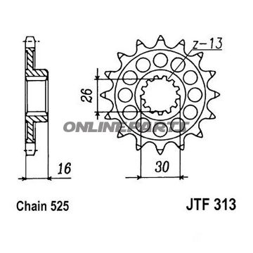 Front Sprocket 16 Tooth 525Narrow Spline 26/30