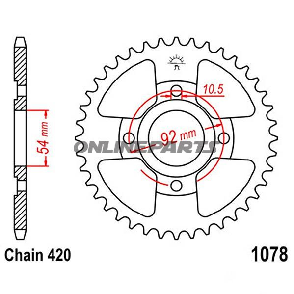 Rear Sprocket 47 Tooth 420 Blackinner Diameter 54 Bolt Spacing 92