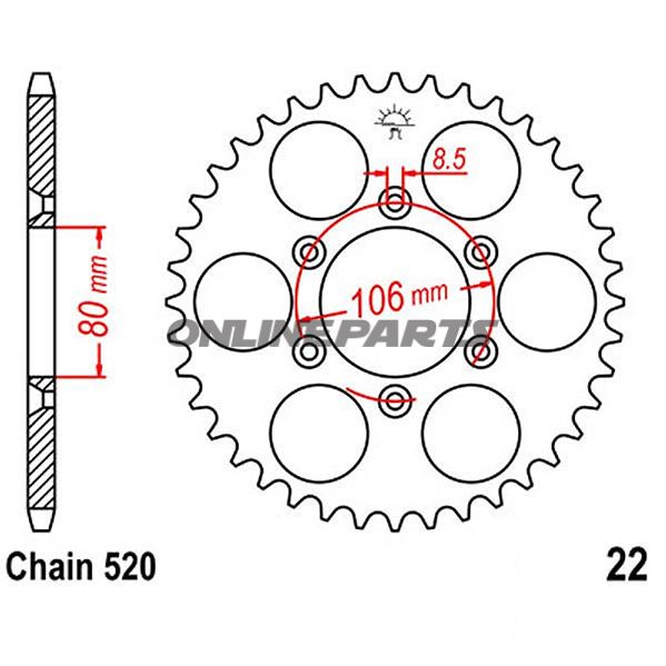 Rear Sprocket 49 Tooth 520 Blackinner Diameter 80 Bolt Spacing 106