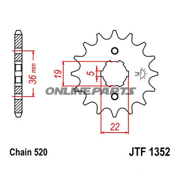 Front Sprocket 14 Tooth 520Large Spline 5Mm 19/22