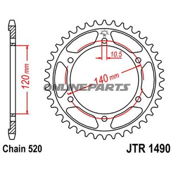 Rear Sprocket 45 Tooth 520 Blackinner Diameter 120 Bolt Spacing 140