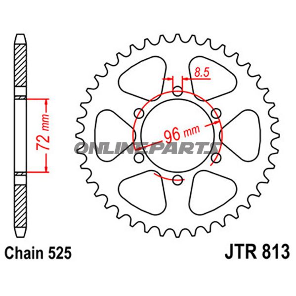 Rear Sprocket 39 Tooth Pitch 525Inner Diameter 072 Bolt Spacing 096