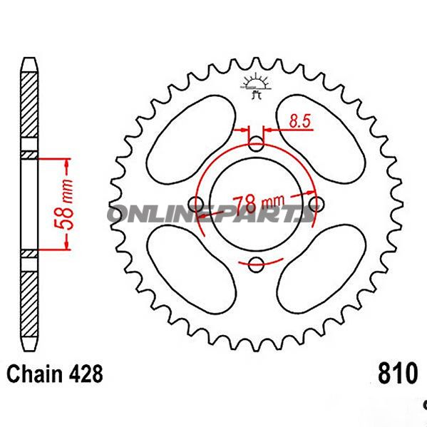 Rear Sprocket 50 Tooth 428 Blackinner Diameter 58 Bolt Spacing 78