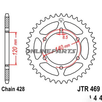 Rear Sprocket 44 Tooth Pitch 428Inner Diameter 120 Bolt Spacing 140