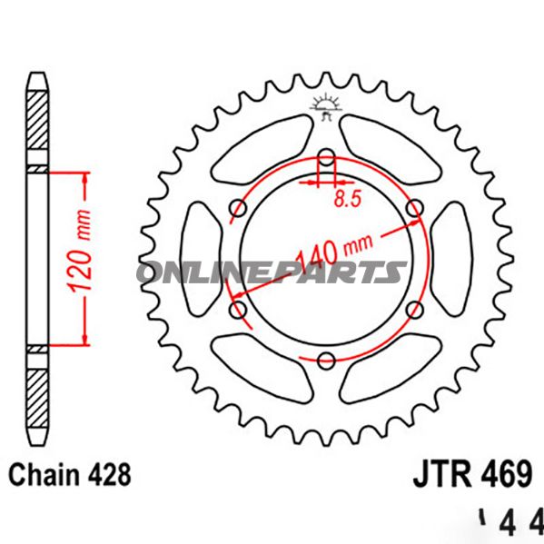 Rear Sprocket 44 Tooth Pitch 428Inner Diameter 120 Bolt Spacing 140