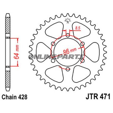 Rear Sprocket 50 Tooth 428 Silverinner Diameter 64 Bolt Spacing 86