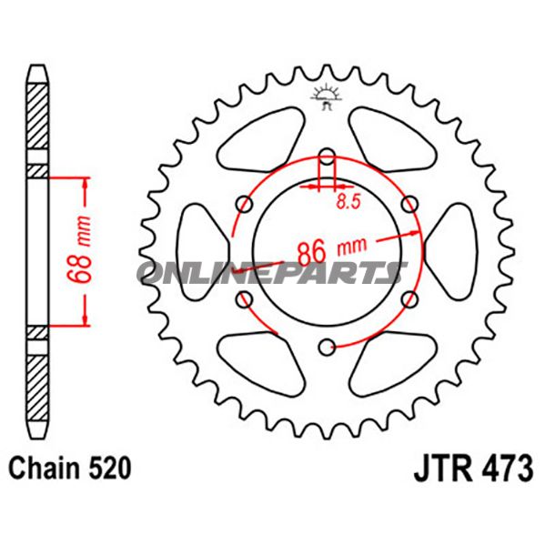 Rear Sprocket 40 Tooth 520 Silverinner Diameter 68 Bolt Spacing 86