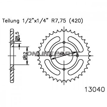 Rear Sprocket 37 Tooth Pitch 420 Blackinner Diameter 062 Bolt Spacing 078