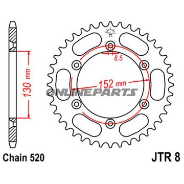 Rear Sprocket 48 Tooth Pitch 520 Blackinner Diameter 130 Bolt Spacing 152