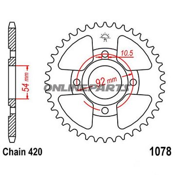 Rear Sprocket 60 Tooth Pitch 420 Blackinner Diameter 54 Bolt Spacing 92