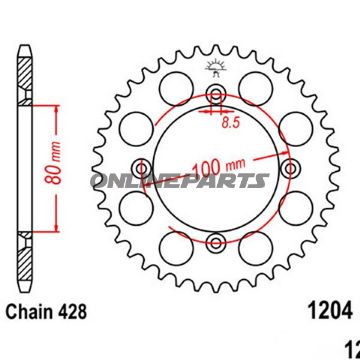Rear Sprocket 46 Tooth Pitch 428Inner Diameter 080 Bolt Spacing 100