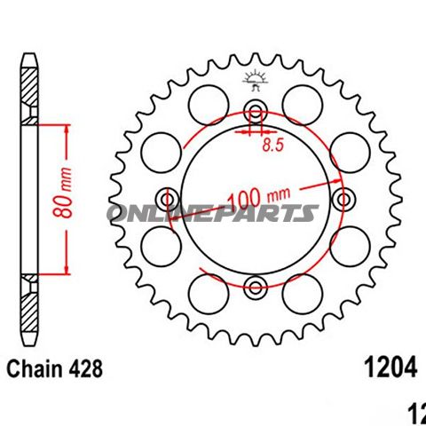 Rear Sprocket 46 Tooth Pitch 428Inner Diameter 080 Bolt Spacing 100
