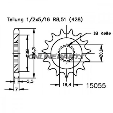 Front Sprocket 13T 428 Pitchfine Spline Inner Dia 18/20