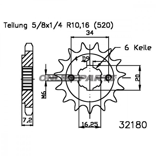 Front Sprocket 13T Pitch 520Large Spline 6Mm 16.2/20