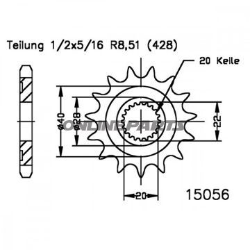 Front Sprocket 14T Pitch 428Narrow Spline 20/22
