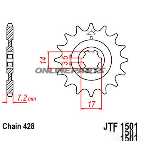 Front Sprocket 14T Pitch 428Large Spline 6Mm 14/17