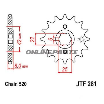 Front Sprocket 16T 520 Pitchlarge Spline 6 Inner Dia 22/25