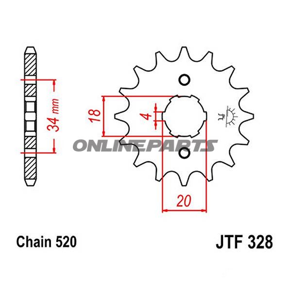 Front Sprocket 14 Tooth Pitch 520Large Spline 4 Inner Diameter 18/20