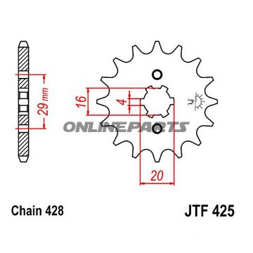 Front Sprocket 16T 428 Pitchlarge Spline 4 Inner Dia 16/20
