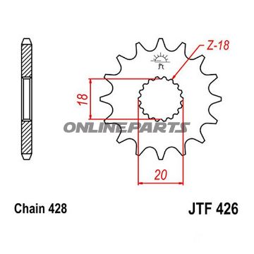 Front Sprocket 16T Pitch 428Narrow Spline 18/20