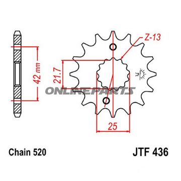 Ritzel 16Z Teilung 520Feinverzahnt Innendurchmesser 21.6/25