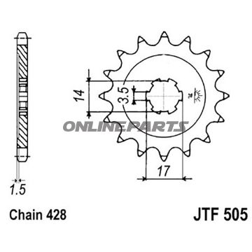 Front Sprocket 14T Pitch 428Large Spline 6Mm 14/17