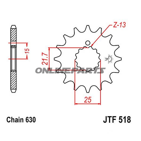Front Sprocket 16 Tooth Pitch 630Narrow Spline Inner Diameter 21.6/25