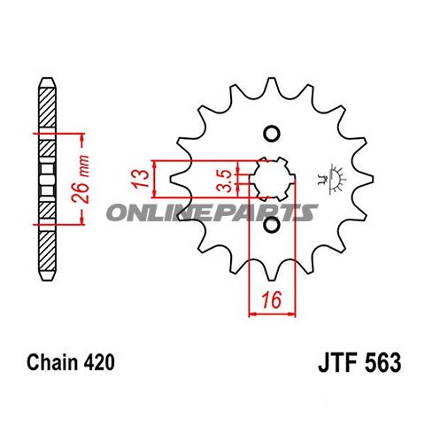 Front Sprocket 16 Tooth Pitch 420Large Spline 3.5 Inner Diameter 13/16