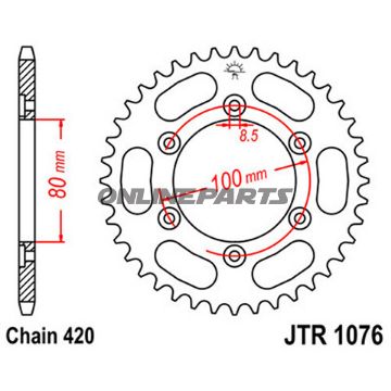 Rear Sprocket 52T 420 Pitch Blackinner Dia 80 Bolt Spacing 100