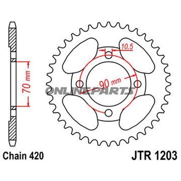 Rear Sprocket 42 Tooth Pitch 420Inner Diameter 070 Bolt Spacing 090