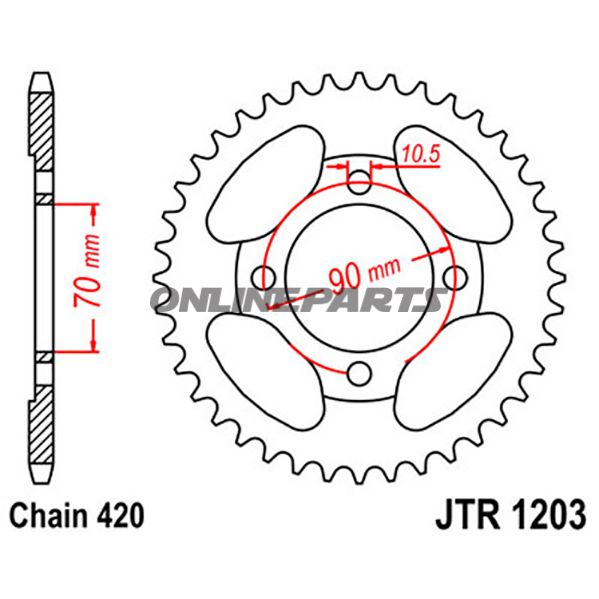 Rear Sprocket 42 Tooth Pitch 420Inner Diameter 070 Bolt Spacing 090
