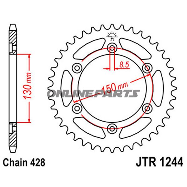 Rear Sprocket 52Tooth Pitch 428Inner Diameter 130 Bolt Spacing 150