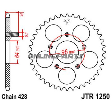 Rear Sprocket 48 Tooth Pitch 428Inner Diameter 064 Bolt Spacing 096