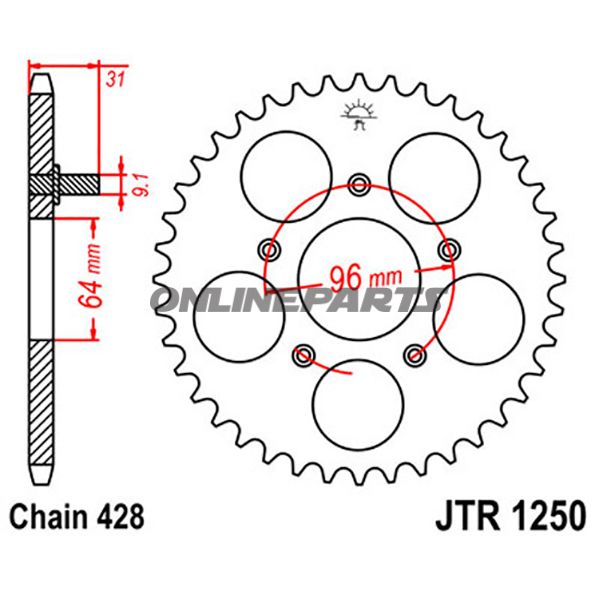 Rear Sprocket 48 Tooth Pitch 428Inner Diameter 064 Bolt Spacing 096
