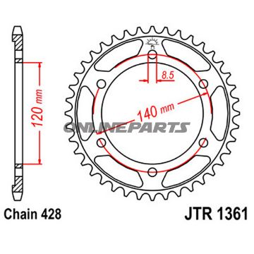 Rear Sprocket 50T Pitch 428 Blackinner Dia 120 Bolt Spacing 140