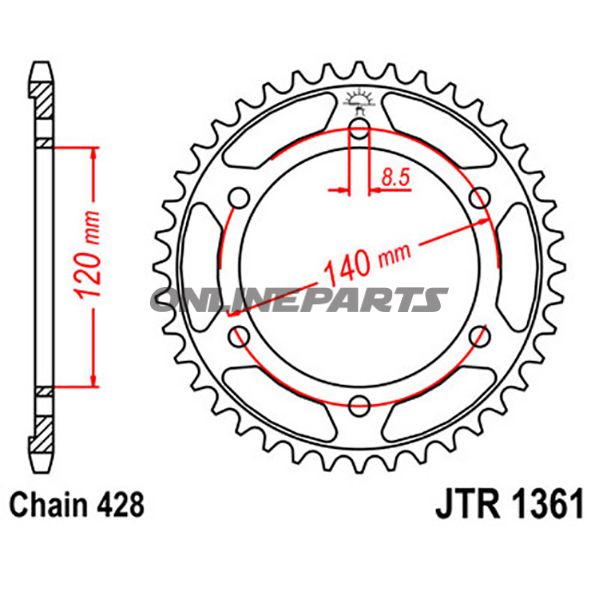 Rear Sprocket 50T Pitch 428 Blackinner Dia 120 Bolt Spacing 140