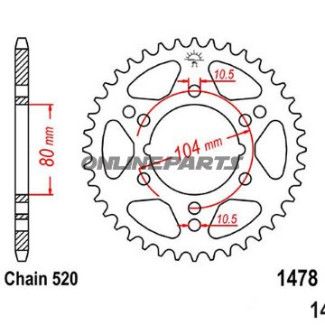 Rear Sprocket 36Tooth Pitch 520Inner Diameter 080 Bolt Spacing 104