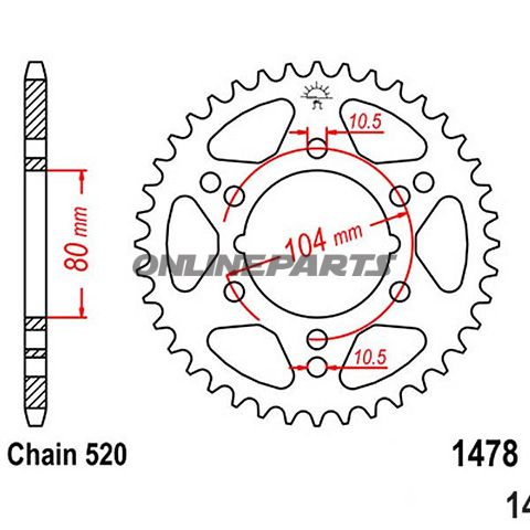 Rear Sprocket 36Tooth Pitch 520Inner Diameter 080 Bolt Spacing 104