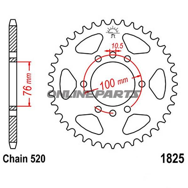 Rear Sprocket 40 Tooth Pitch 520Inner Diameter 076 Bolt Spacing 100