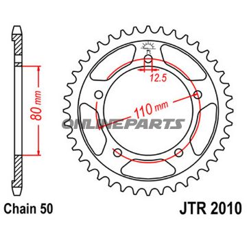 Rear Sprocket 42T Pitch 530 Silverinner Diameter 080 Bolt Spacing 110