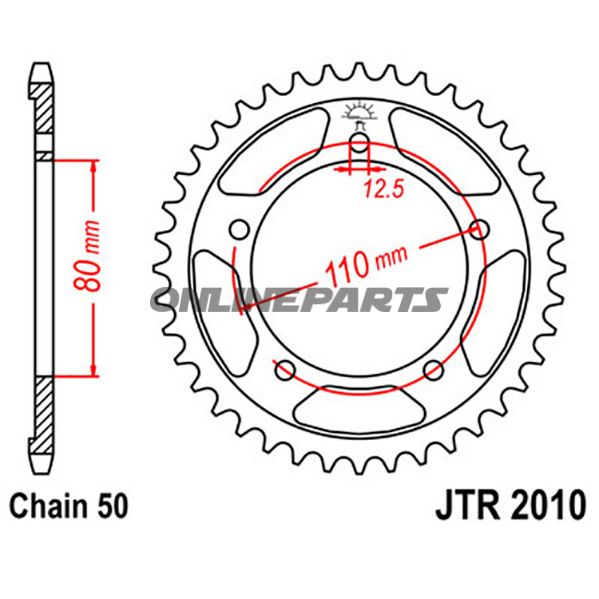 Rear Sprocket 42T Pitch 530 Silverinner Diameter 080 Bolt Spacing 110