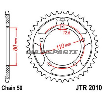 Rear Sprocket 43T Pitch 530 Silverinner Diameter 080 Bolt Spacing 110